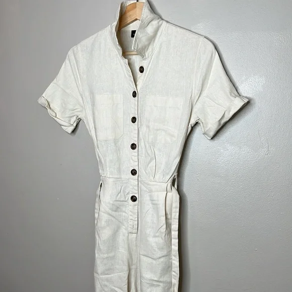 Who What Wear Beige Linen Jumpsuit Size XS - Picture 5 of 11